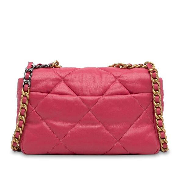 Pre Loved chanel 22 Mini Flap Bag Quilted Lambskin Leather Women Pink Satchel - Picture 4 of 8
